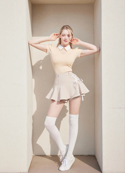 Short Sleeve Tops Golf T-shirts Quick-dry Breathable Shirts Lace Up Pleated Golf Skirt