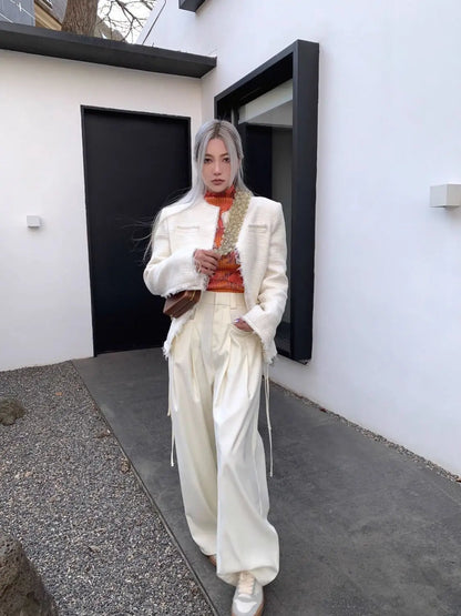Casual Trousers New Strap Design High-waisted Slimming Loose Floor-like Wide-leg Pants
