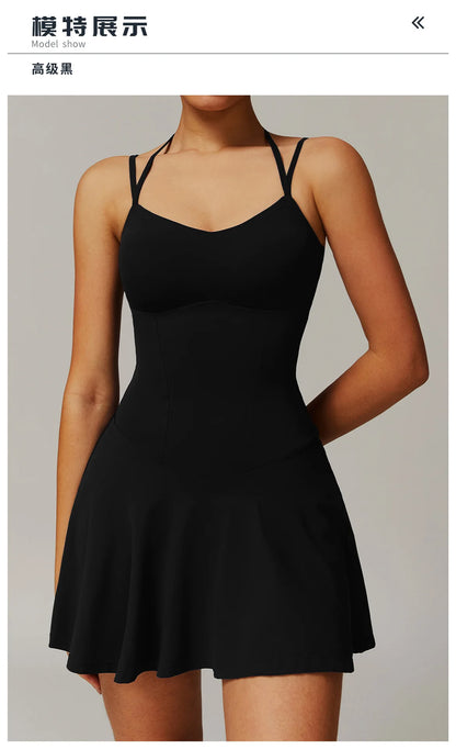 Tennis Dress with Shorts Underneath Pockets Strap Dress Sporting Tennis Outfit  Sport Dresses