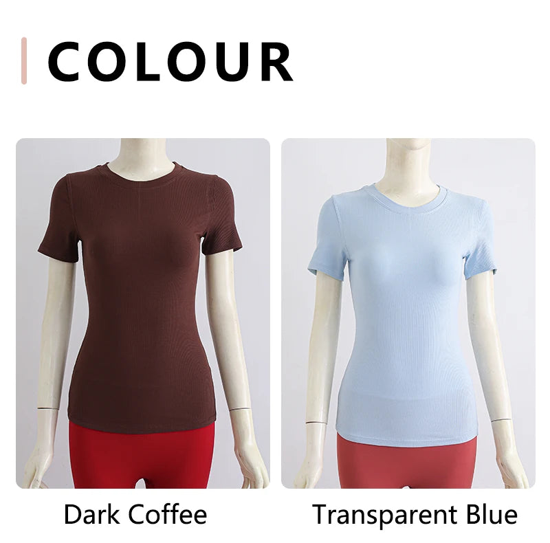 Women Yoga Tops Pilates Aerobic Clothes Tight Short Sleeve Workout Sport Fitness Gym T-shirt Slim Sportswear Blouse