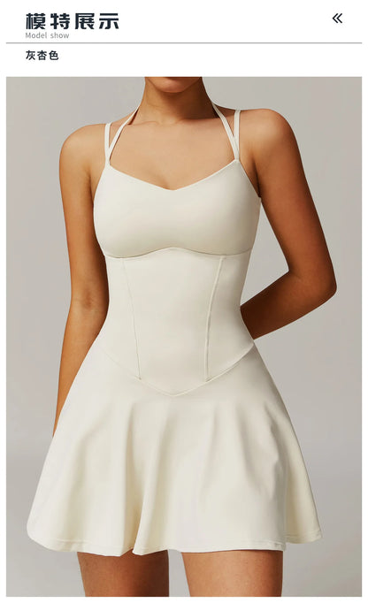Tennis Dress with Shorts Underneath Pockets Strap Dress Sporting Tennis Outfit  Sport Dresses