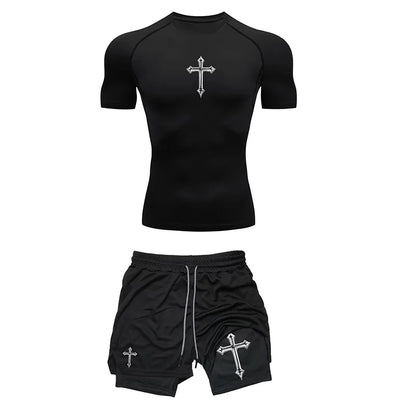 Breathable Compression Sportswear Two-piece Tight T-shirt Fitness Shorts