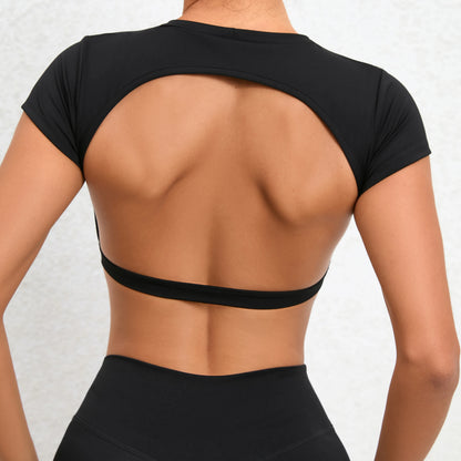 Sports Muscle Back Tee Padded Backless Sports Shirts Workout Yoga T-Shirt