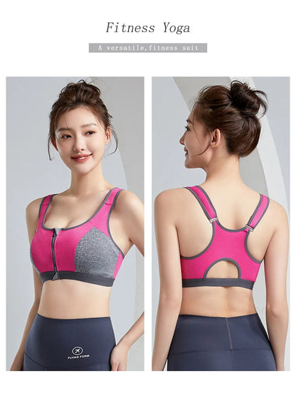 Yoga Sports Bra Push Up Sportwear Workout Vest for Women Front Zipper