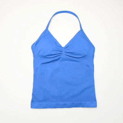 Longline Strappy Top Sports Fitness Tank Top Gym Beautiful Open Back Bra Halter