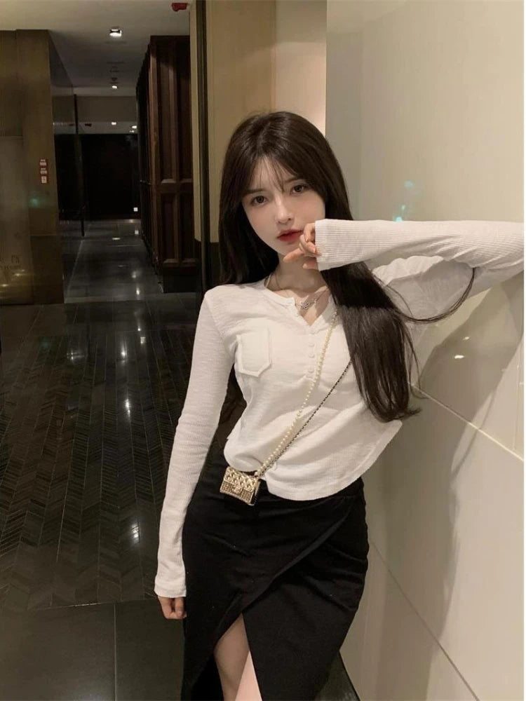 Women's T Shirts Plain Slim Sexy V Neck Novelties Goth Funny pullover Elegant Classy Tees