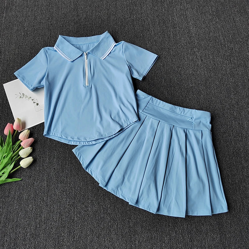 Tennis Suit Sports Tops Short POLO Shirt Quick-drying Breathable Short-sleeved Fitness Suit Skirts and Pants