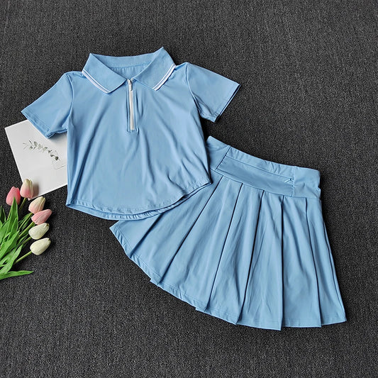 Tennis Suit Sports Tops Short POLO Shirt Quick-drying Breathable Short-sleeved Fitness Suit Skirts and Pants
