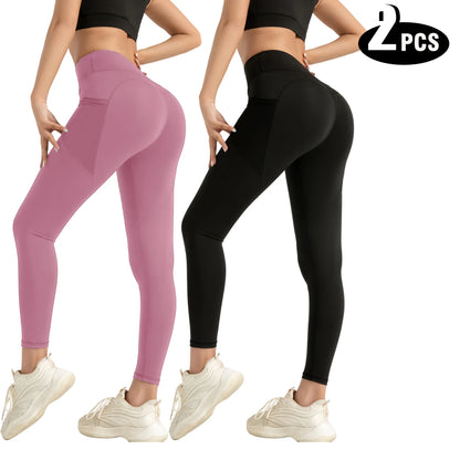 2 Pack High Waisted Sexy Butt Lifting Seamless Solid Color Yoga Leggings Elastic And Breathable Fitness Sports Pants