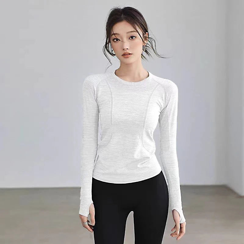Yoga Clothes Sports Tops, Round Neck,, Seamless, Slim, Fitness Workout Long Sleeves Gym T shirt,