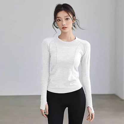 Yoga Clothes Sports Tops, Round Neck,, Seamless, Slim, Fitness Workout Long Sleeves Gym T shirt,