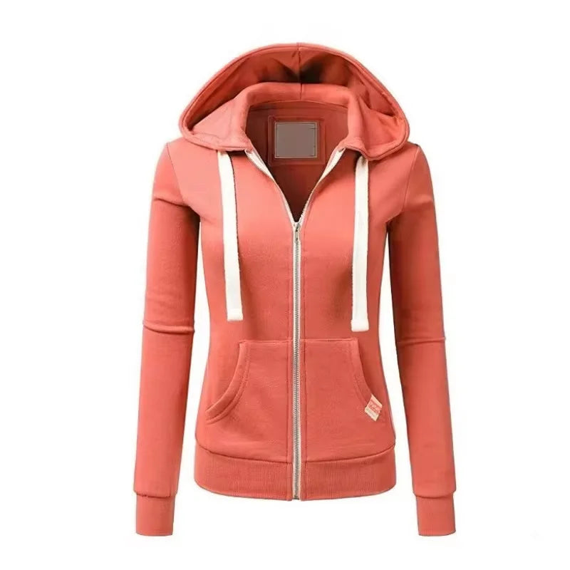 Autumn/Winter New Comfortable Women's Personalized Fashion Sports Hoodie Long Sleeve Drawstring Pocket Zipper Coat