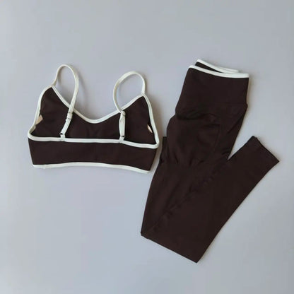 2pcs Sport Sets Women Gym Push Up Yoga Pants Hollow Back Gym Fitness Bras Workout High Waisted Leggings Seamless Tights Set Suit