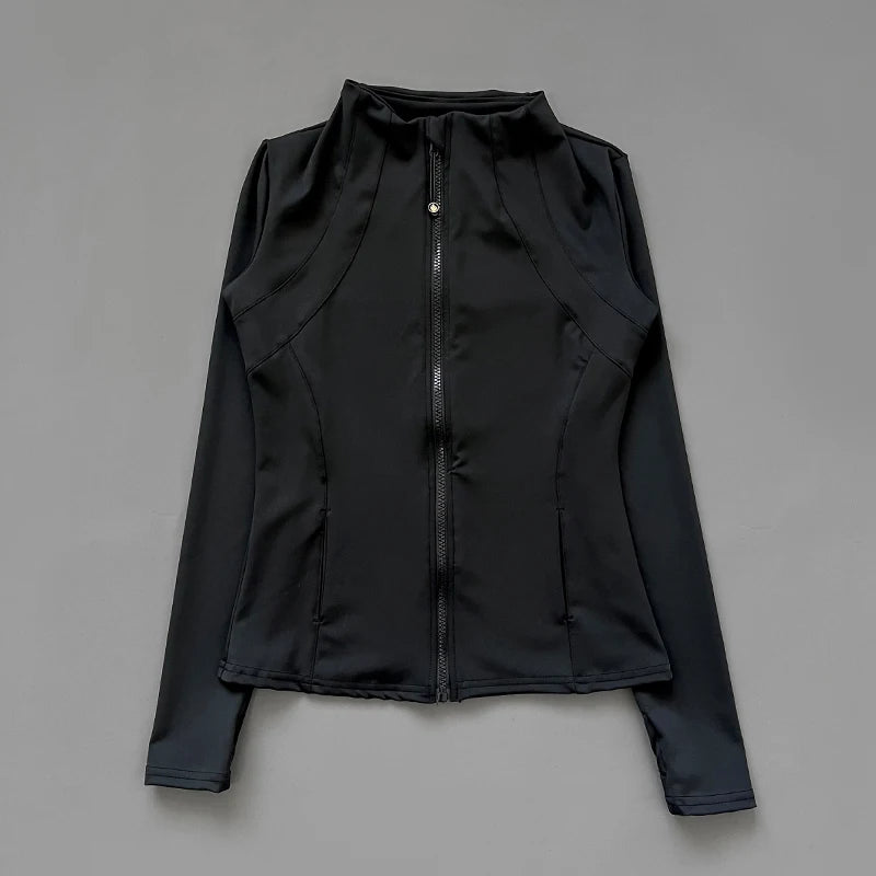 Quick Dry Stand Up Collar Fitness Jacket  Slim-Fit Zipper Yoga Wear Long Sleeve Breathable Sports Cycling Top