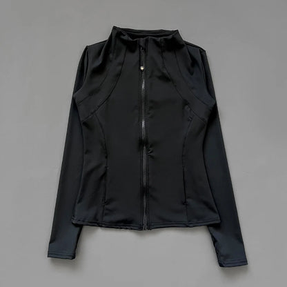 Quick Dry Stand Up Collar Fitness Jacket  Slim-Fit Zipper Yoga Wear Long Sleeve Breathable Sports Cycling Top