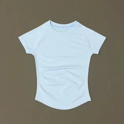Short Sleeve T Shirt Summer Short Sleeve Round Neck Breathable Stretchy Gym