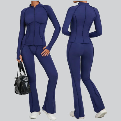 Gym Yoga Outfit Zipper Long Sleeve Fitness Suit Daily Casual Fitness Sportswear Two-Piece Sets