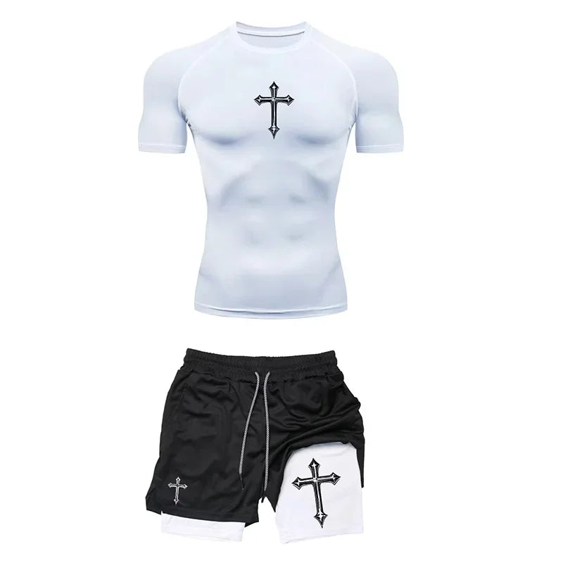 Breathable Compression Sportswear Two-piece Tight T-shirt Fitness Shorts