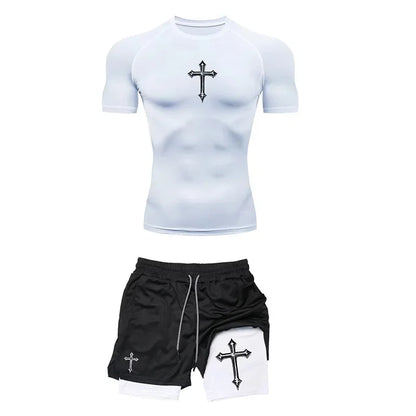 Breathable Compression Sportswear Two-piece Tight T-shirt Fitness Shorts