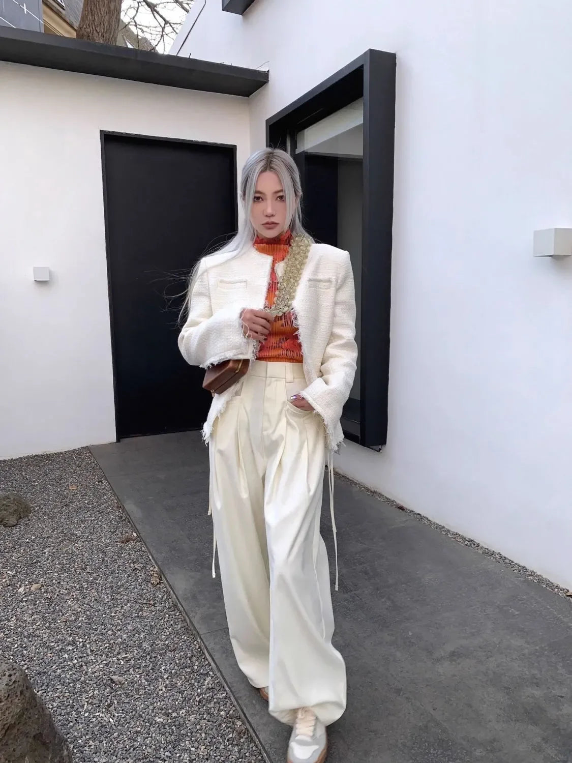 Casual Trousers New Strap Design High-waisted Slimming Loose Floor-like Wide-leg Pants