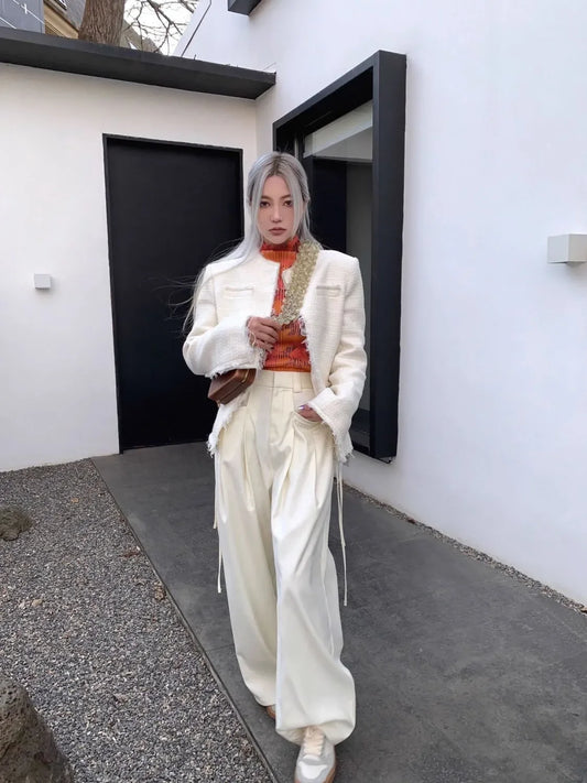 Casual Trousers New Strap Design High-waisted Slimming Loose Floor-like Wide-leg Pants