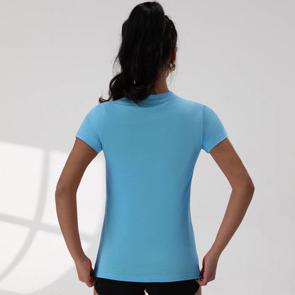 Yoga Shirts V-Neck Pleated Short Sleeve Sports Top Loose Solid Color Exercise Tee 5 Colors Gym Wear