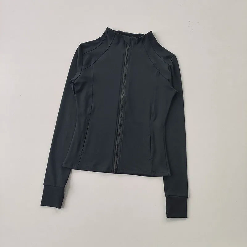Outdoor Sports Long Sleeved Women Slim Quick Dry Zipper Cardigan Stand Up Collar Jacket