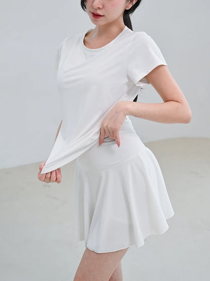 style tennis sports set gym top short sleeve running quick-drying short skirt