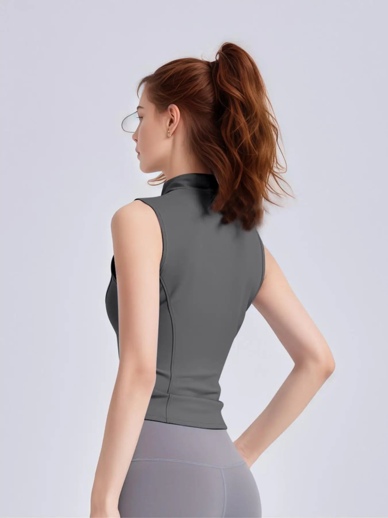 Solid Thumb Hole Design Sports Jacket, Sporty Zip Up Sleeveless Outerwear for Yoga Gym Workout,