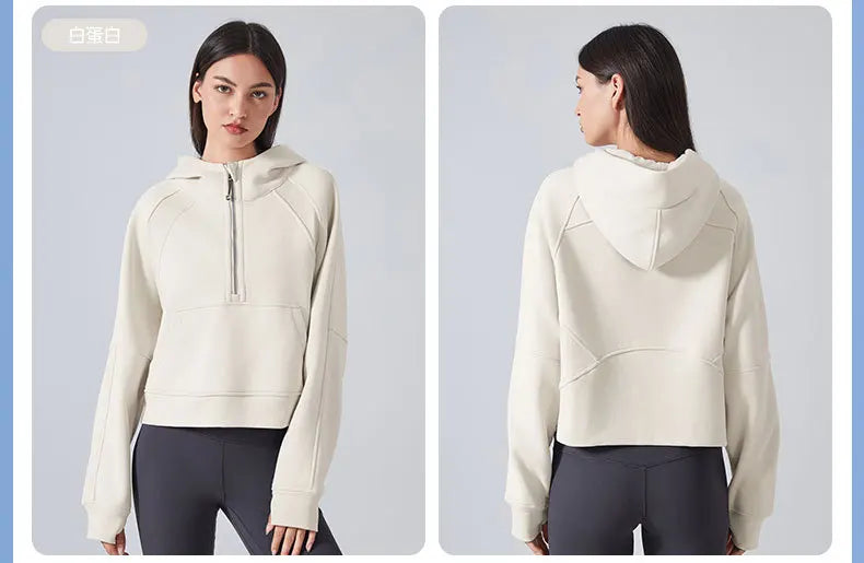 Women's Half-Zip Hoodies Fleece Sweatshirt Sports Jacket with Thumbhole