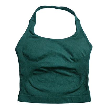 Strappy Workout Tank Top Padded Sports Bra Backless Yoga Shirts Seamless Gym Crop Top Halter