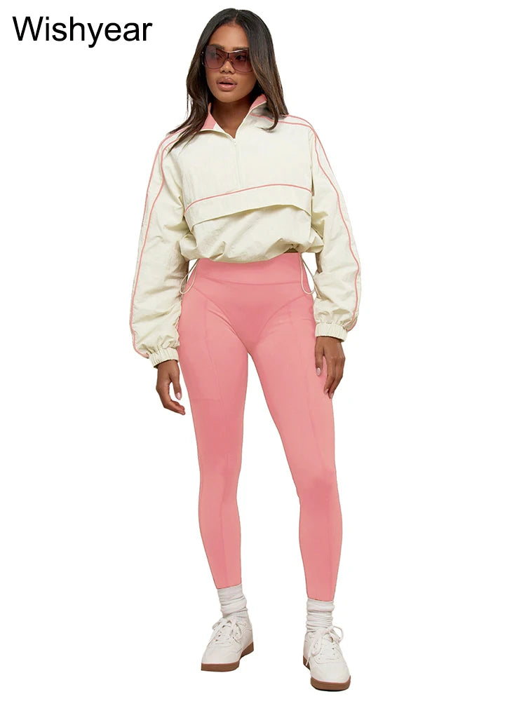 Casual Sports Suit for Women's Long-sleeved Half-turtleneck Tops and Jogging Pants Two-piece Set Fashion Streetwear Tracksuis