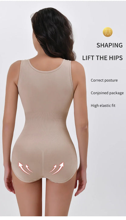 Bodysuit Shapewear with Zipper Belt Women Tummy Control Body Shaper Waist Trainer Slimming Cincher Corset Tops