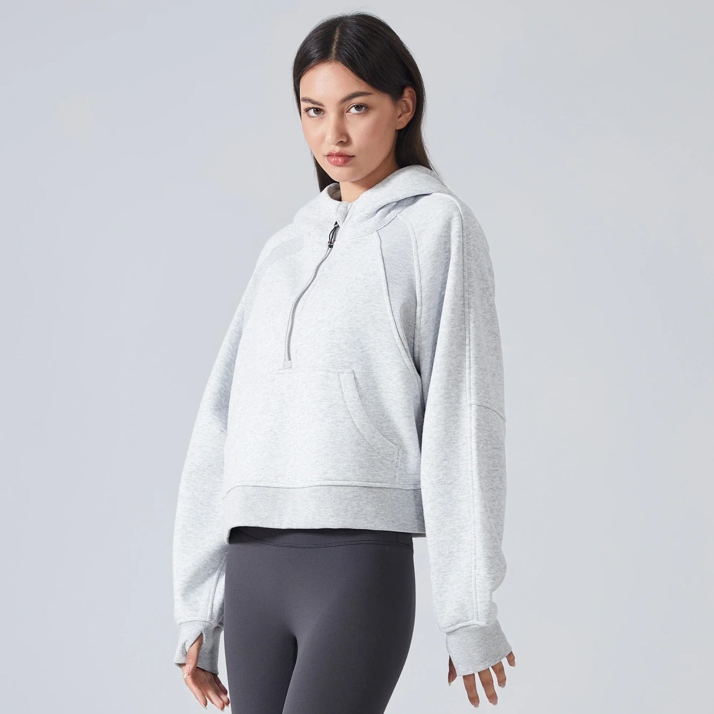 Women's Half-Zip Hoodies Fleece Sweatshirt Sports Jacket with Thumbhole