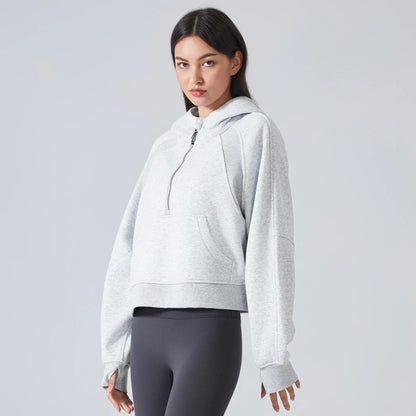 Women's Half-Zip Hoodies Fleece Sweatshirt Sports Jacket with Thumbhole