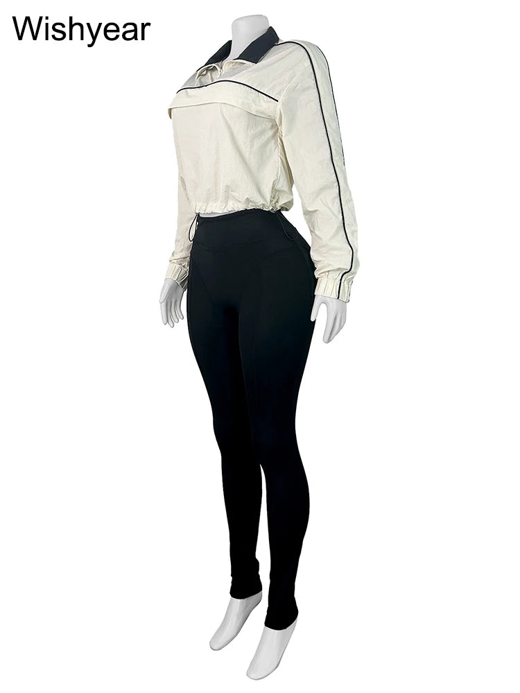 Casual Sports Suit for Women's Long-sleeved Half-turtleneck Tops and Jogging Pants Two-piece Set Fashion Streetwear Tracksuis