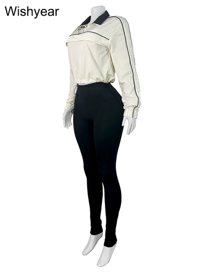 Casual Sports Suit for Women's Long-sleeved Half-turtleneck Tops and Jogging Pants Two-piece Set Fashion Streetwear Tracksuis