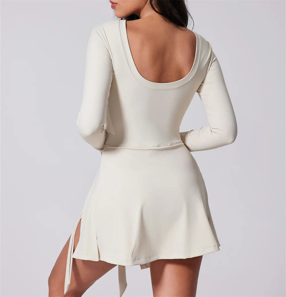 Tennis Dress for Women with Built in Shorts Athletic Dresses Sleeveless Boat Neck Active Workout Skort Dress