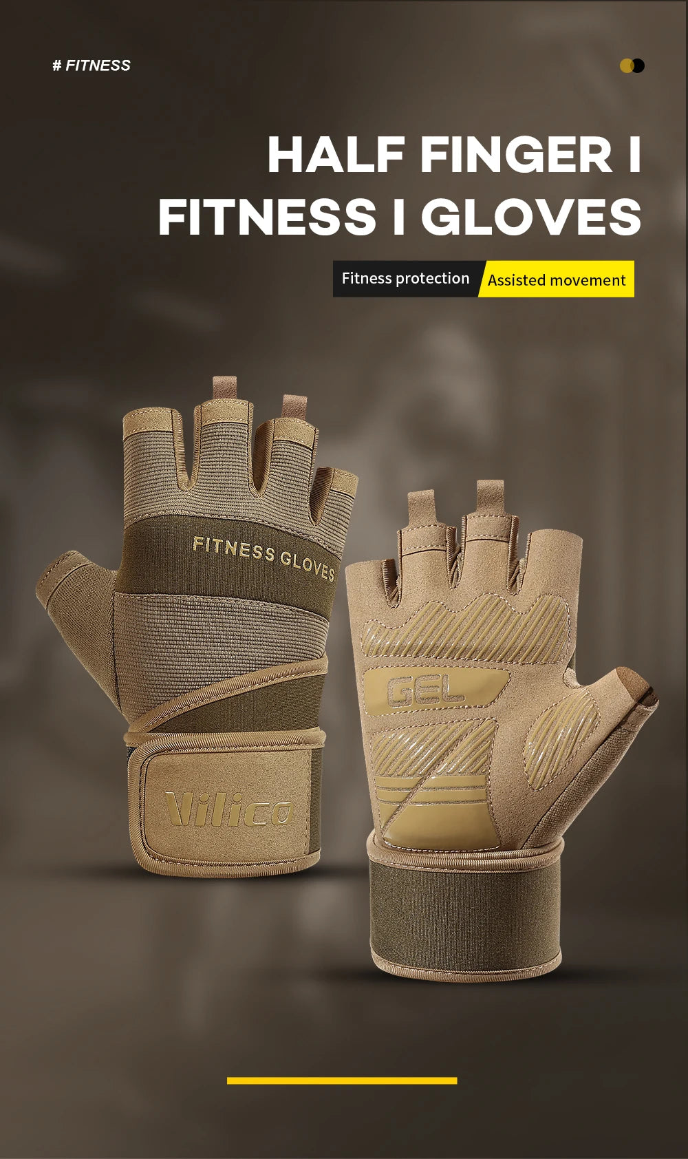 Half Finger Gym Gloves Weightlifting  Anti-Slip Fitness Gloves with Wrist Support