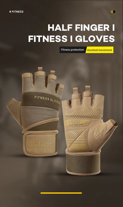 Half Finger Gym Gloves Weightlifting  Anti-Slip Fitness Gloves with Wrist Support