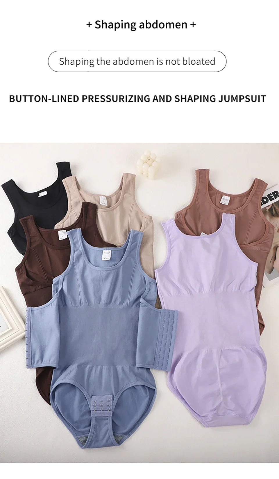 Bodysuit Shapewear with Zipper Belt Women Tummy Control Body Shaper Waist Trainer Slimming Cincher Corset Tops