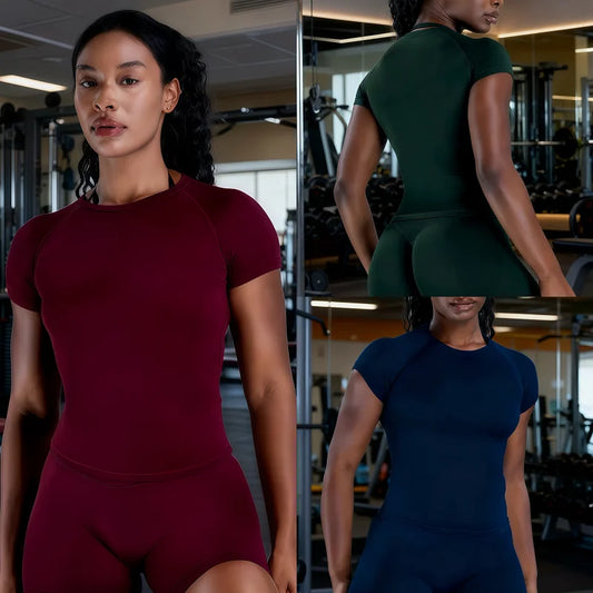 Short Sleeve T Shirt Summer Short Sleeve Round Neck Breathable Stretchy Gym