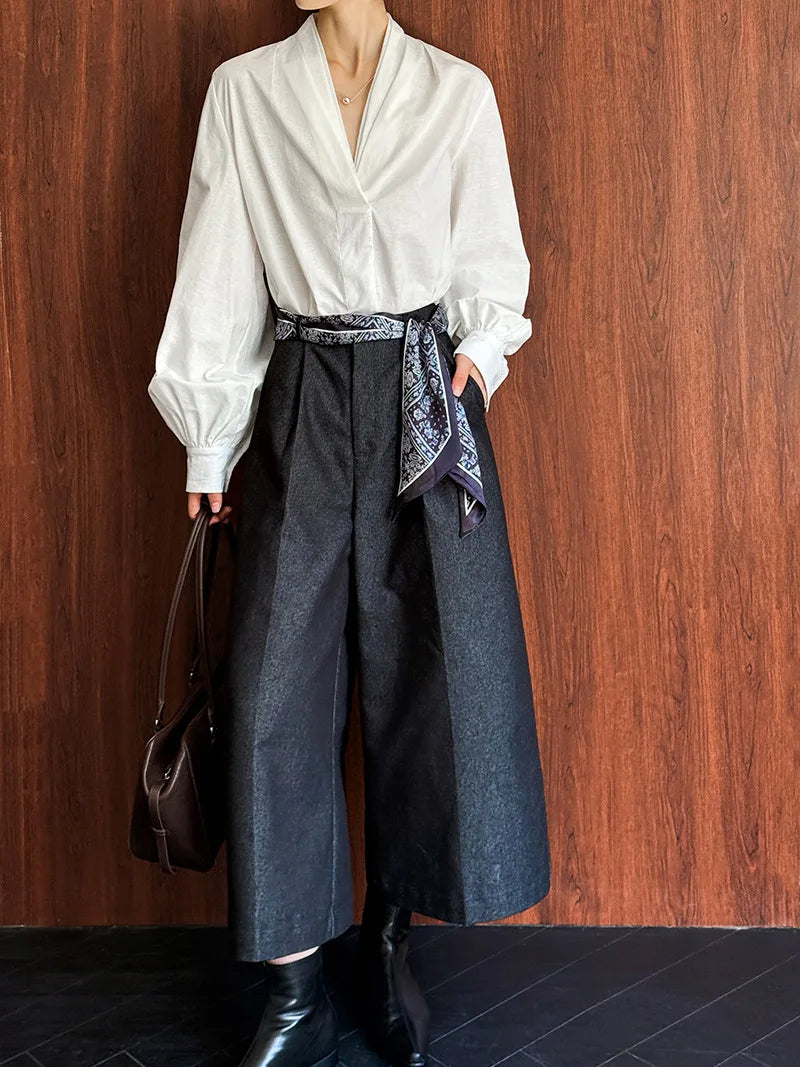 Women Casual Blouses V-Neck Puff Sleeve Office Blouses Fashion Shirts
