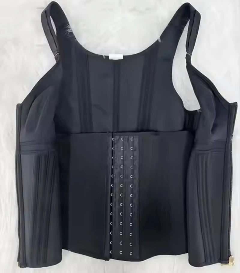 Double Compression Vest Bra Waist Trainer Corset with 17 Steel Bone Flat Belly Strap Slim Body Shaper