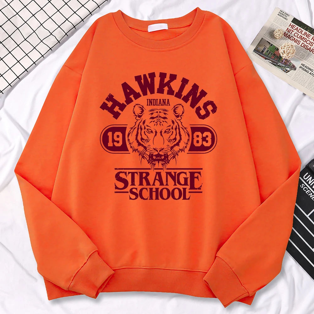Casual Womens Sweatshirt Hawkins High School Indiana 1983 Printing Hoodies Loose Crewneck Pullovers Warm Fleece