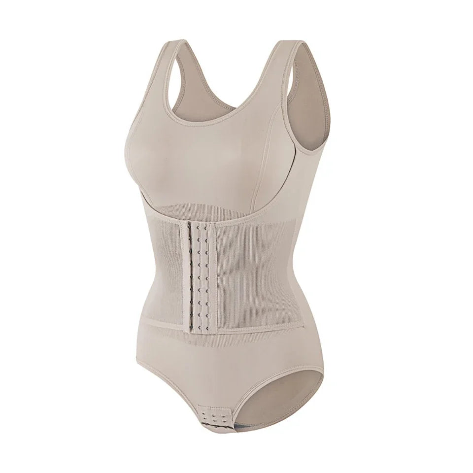 Bodysuit Shapewear with Zipper Belt Women Tummy Control Body Shaper Waist Trainer Slimming Cincher Corset Tops