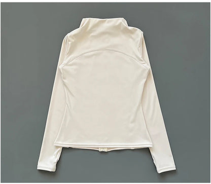 Quick Dry Stand Up Collar Fitness Jacket  Slim-Fit Zipper Yoga Wear Long Sleeve Breathable Sports Cycling Top