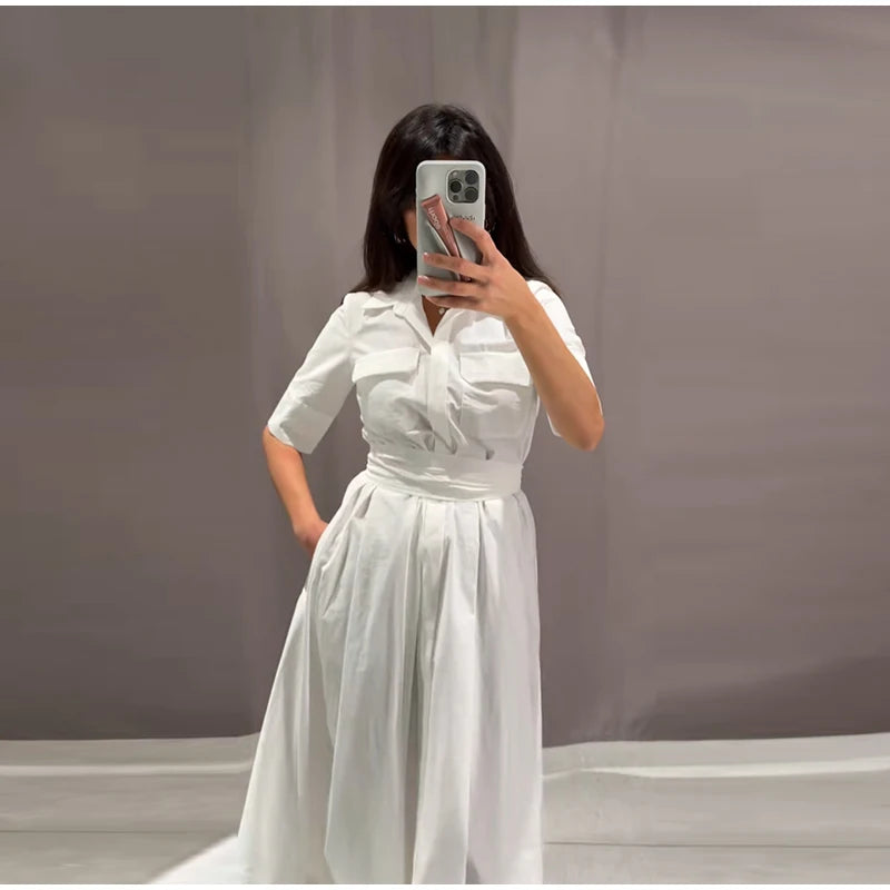 Casual Striped Women Summer Dress Lapel Single Breast Half Sleeve Slim Waist Long Dresses 2026 Autumn Lady Fashion Vacation Robe