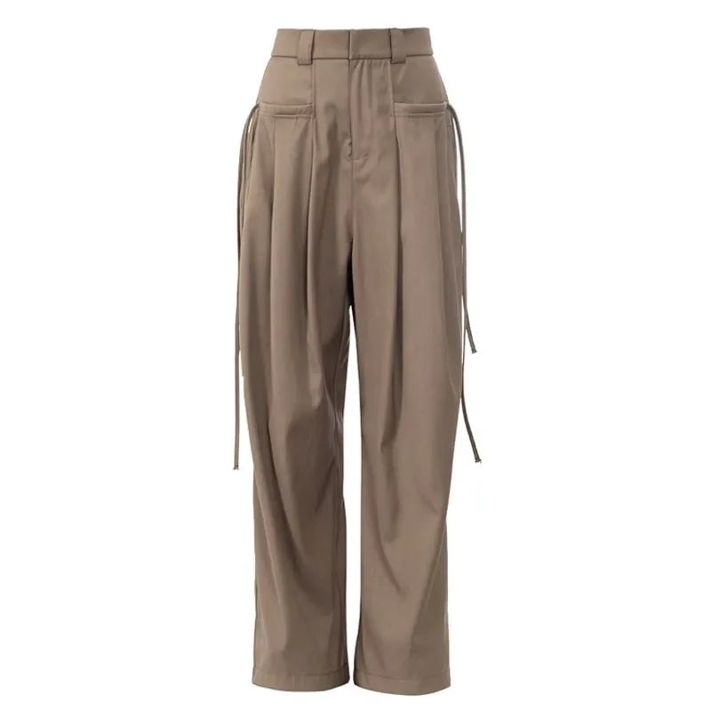 Casual Trousers New Strap Design High-waisted Slimming Loose Floor-like Wide-leg Pants
