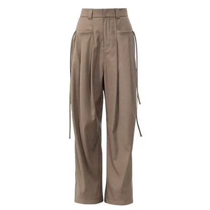 Casual Trousers New Strap Design High-waisted Slimming Loose Floor-like Wide-leg Pants